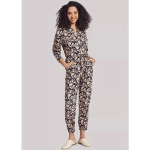 Faherty Savoie Floral Linen Blend Long Sleeve Jumpsuit